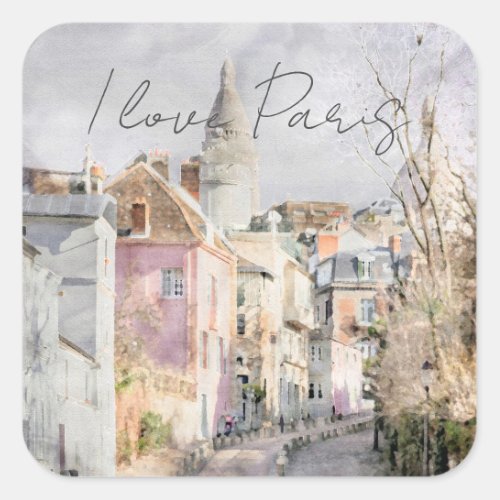 I Love Paris Village Street scene Square Sticker