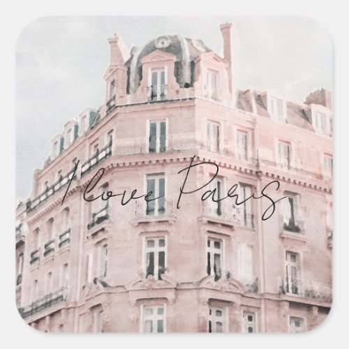 I Love Paris Vintage Architecture Square Sticker