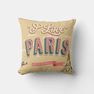 I Love Paris Vintage Pillow