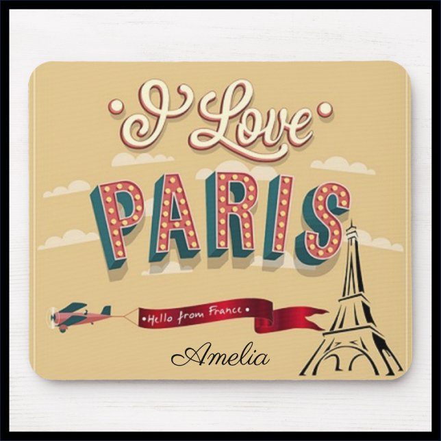 I Love Paris Vintage Travel Poster Mouse Pad (Creator Uploaded)