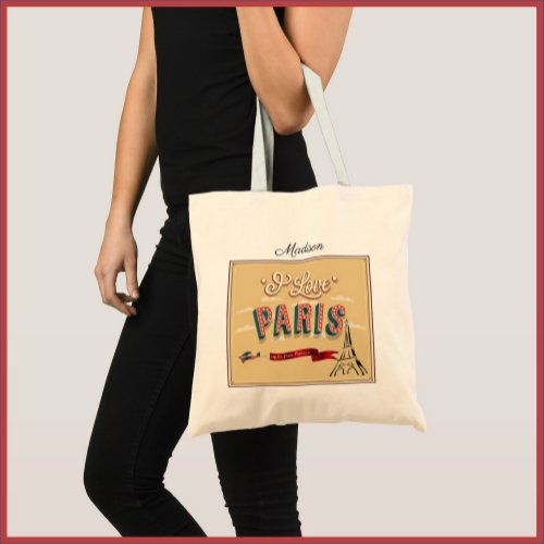 I Love Paris Vintage Travel Poster Tote Bag