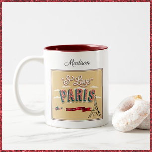I Love Paris Vintage Travel Poster Two-Tone Coffee Mug