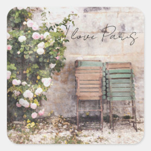 I Love Paris Wall Flowers Square Sticker
