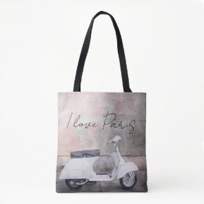 I Love Paris White Motor Scooter Tote Bag