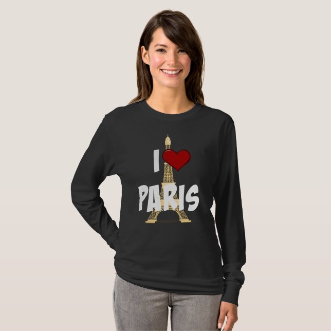 I Love Paris with Eiffel Tower, bedazzling T-Shirt (Front Full)