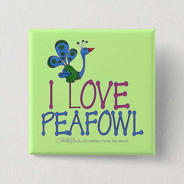 I Love Peafowl Pinback Button (Front)