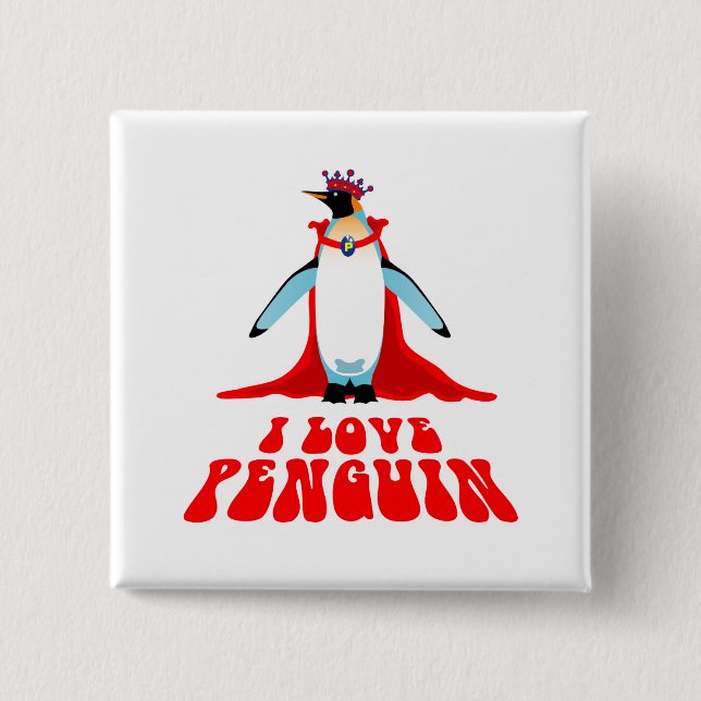 I Love Penguin Button (Front)