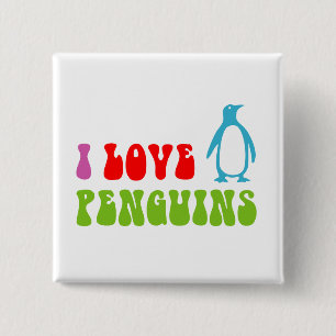 I Love Penguins Button