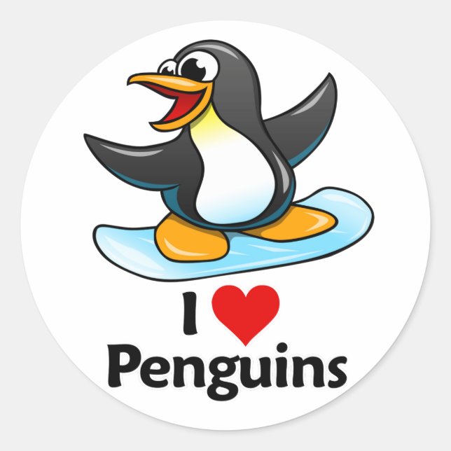 I Love Penguins Classic Round Sticker (Front)