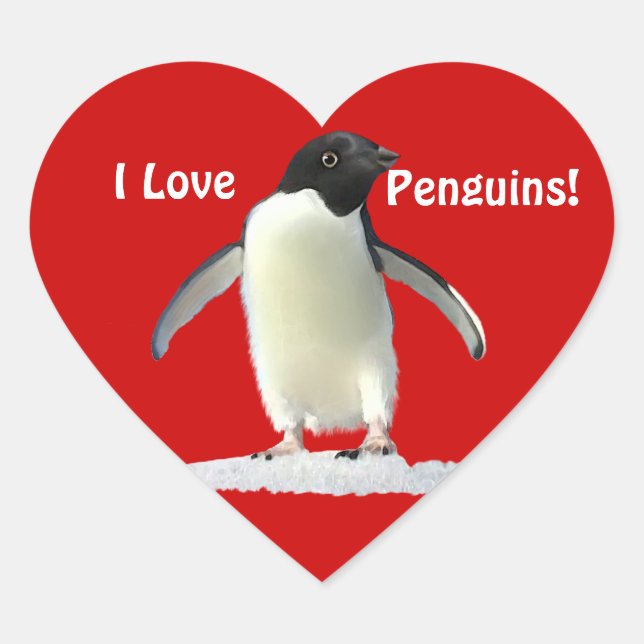I LOVE PENGUINS Cute Heart Stickers (Front)