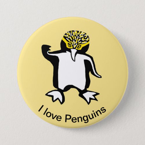 I love PENGUINS _ Marine wildlife_ Yellow  Button