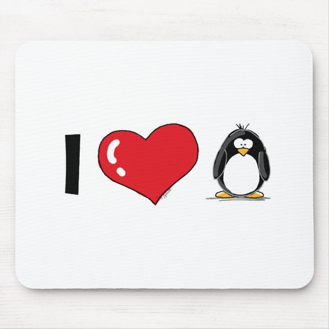 I Love Penguins Mouse Pad (Front)
