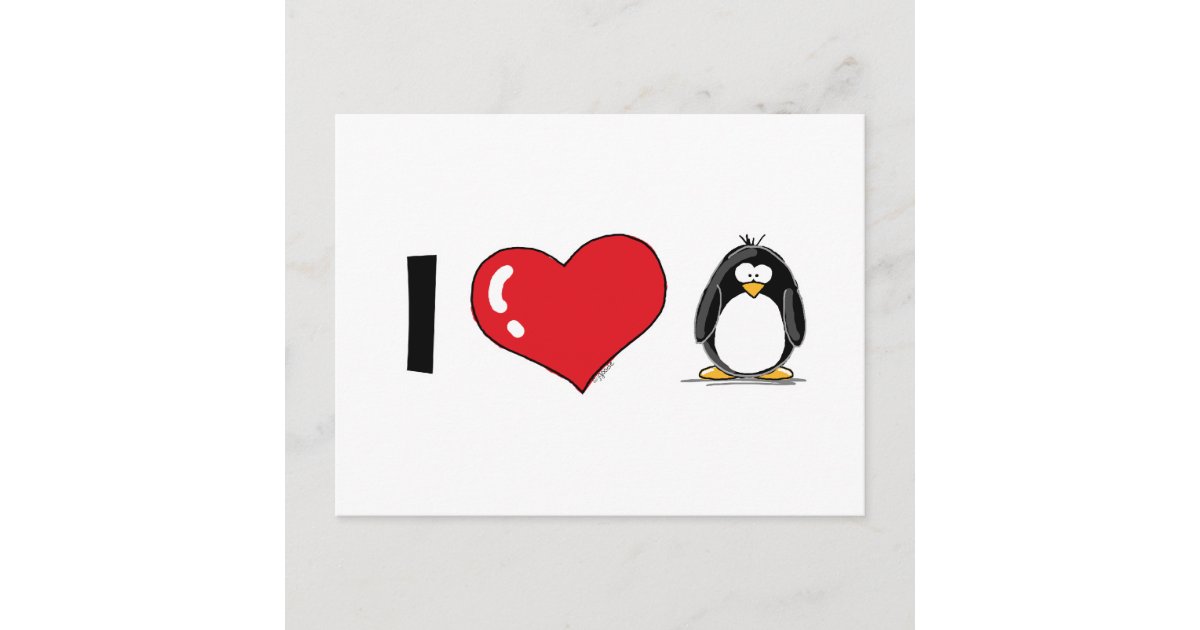 I Love Penguins Postcard | Zazzle