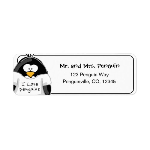 I Love Penguins return address label