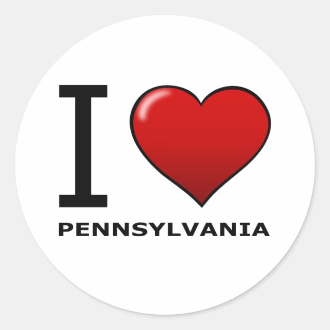 I LOVE PENNSYLVANIA CLASSIC ROUND STICKER (Front)