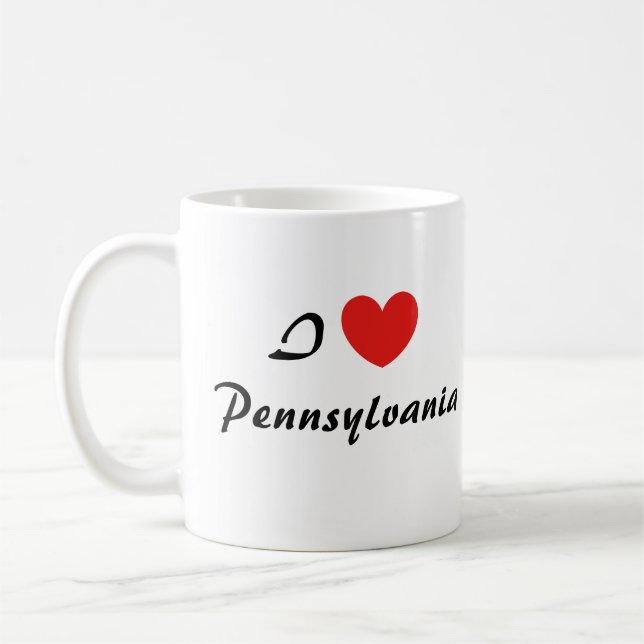 I Love Pennsylvania Heart Typography Coffee Mug (Left)