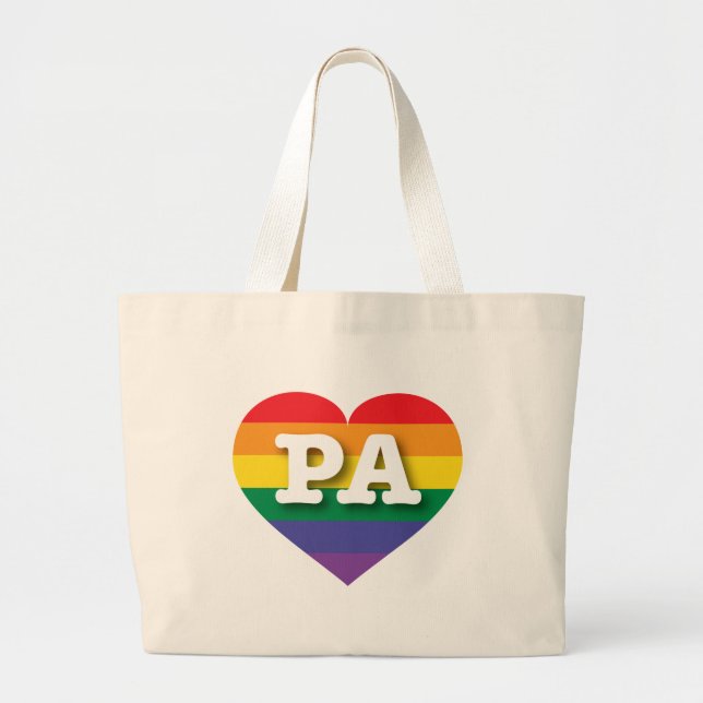 I Love Pennsylvania Rainbow Heart Large Tote Bag (Front)