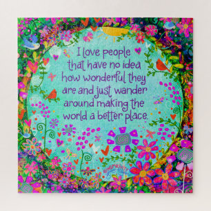 I Love People Fun Inspirivity Whimsical Floral Jigsaw Puzzle
