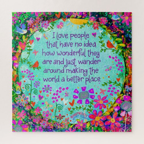 I Love People Fun Inspirivity Whimsical Floral Jigsaw Puzzle