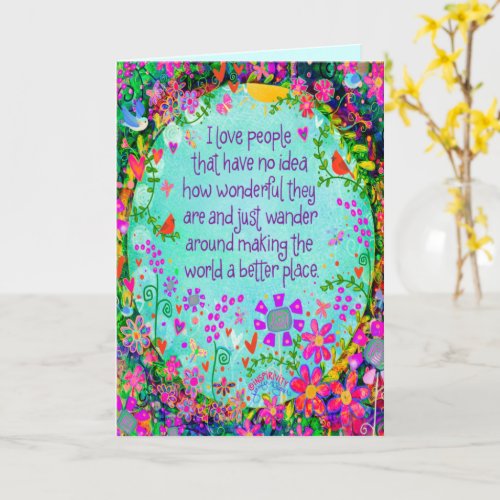 I Love People Pretty Whimsical Floral Birds Card