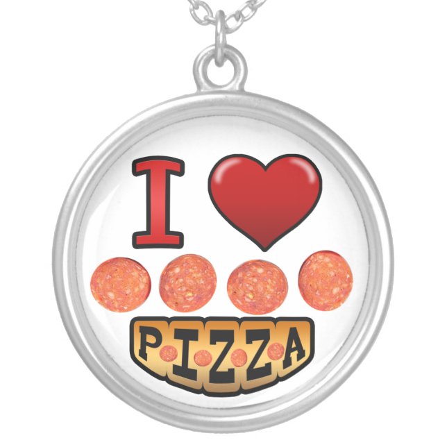 I love pepperoni pizza. silver plated necklace (Front)