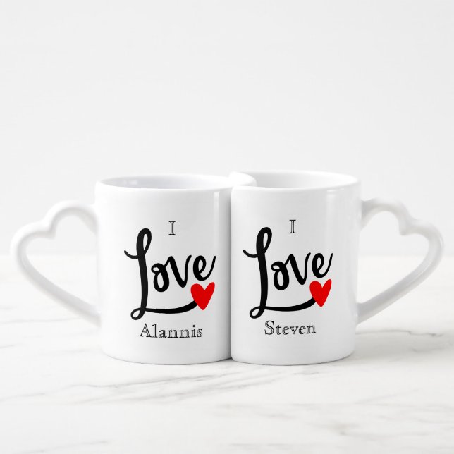 I Love Personalized For Couple Coffee Mug Set (Front Nesting)