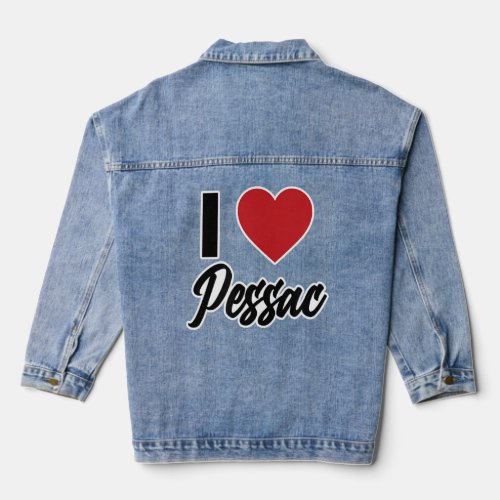I LOVE PESSAC France Europe with Red Love Heart  Denim Jacket
