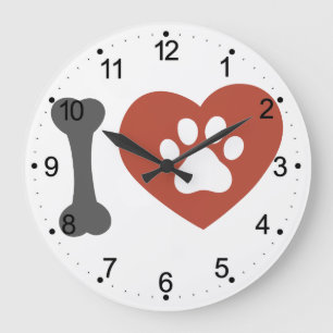 I love pet - paw in heath - Choose back color Large Clock