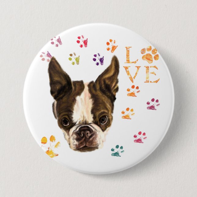 I Love Pets - Cute Puppy - Colorful Traces Drawing Button (Front)