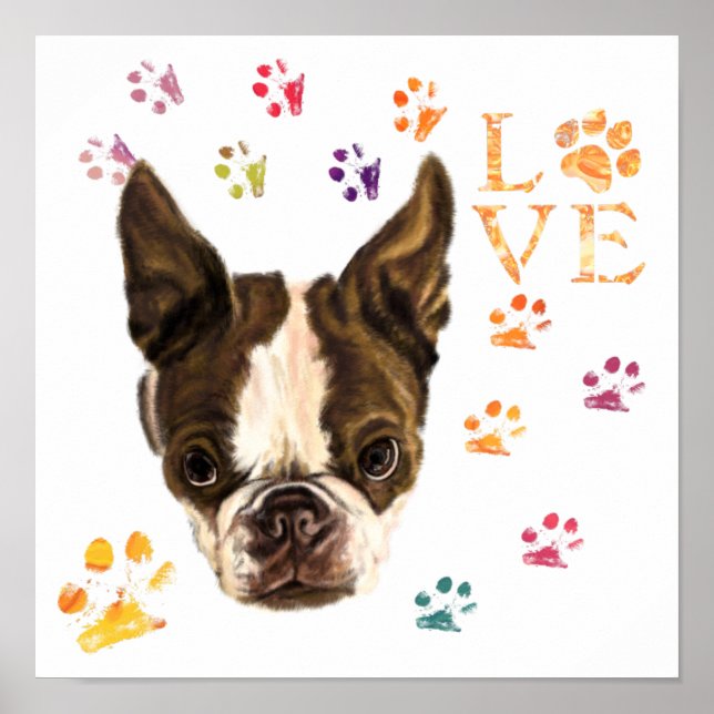 I Love Pets Poster Cute Puppy - Colorful Traces (Front)