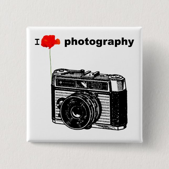 I love Photography Poppy Vintage Camera Button (Front)