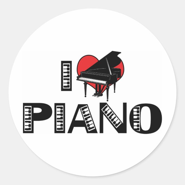 I Love Piano Classic Round Sticker (Front)