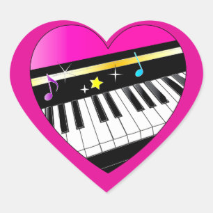 I Love Piano in a Heart Sticker