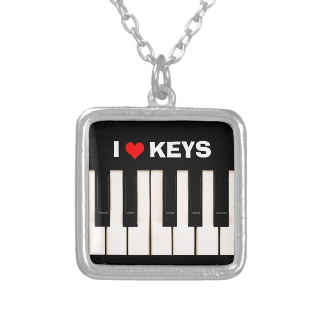 I love Piano Keys Silver Plated Necklace (Front)