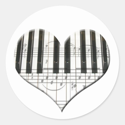 I Love Piano or Organ Music Heart Keyboard Classic Round Sticker