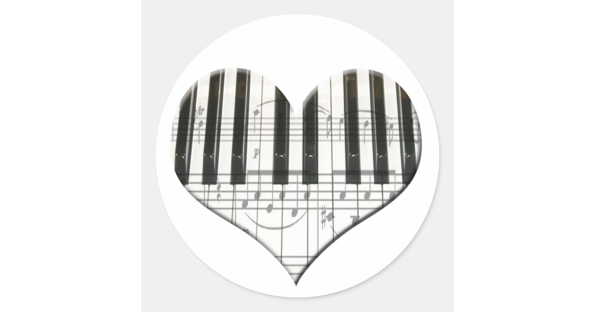 I Love Piano or Organ Music Heart Keyboard Classic Round Sticker Zazzle