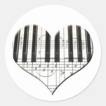 I Love Piano Or Organ Music Heart Keyboard Classic Round Sticker by dreamlyn at Zazzle