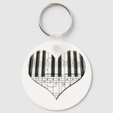 I Love Piano Or Organ Music Heart Keyboard Keychain