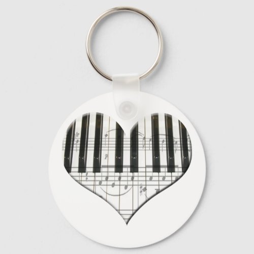 I Love Piano or Organ Music Heart Keyboard Keychain