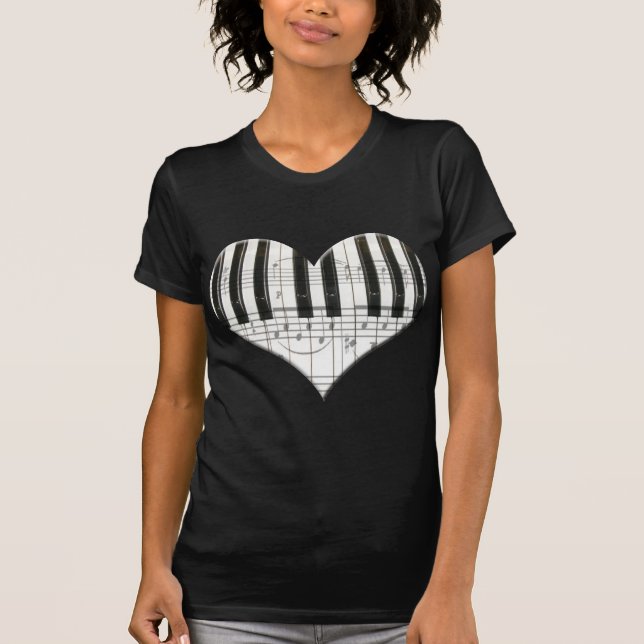 I Love Piano or Organ Music Heart Keyboard T-Shirt (Front)