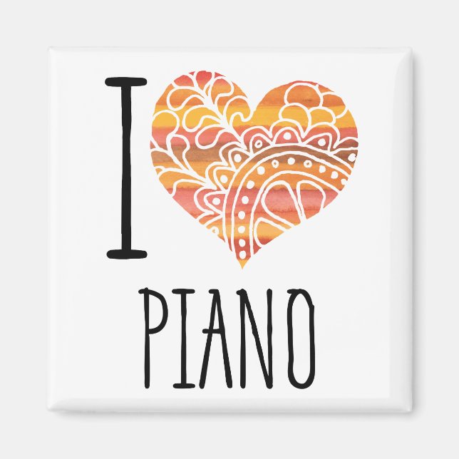 I Love Piano Orange Mandala Heart Magnet (Front)