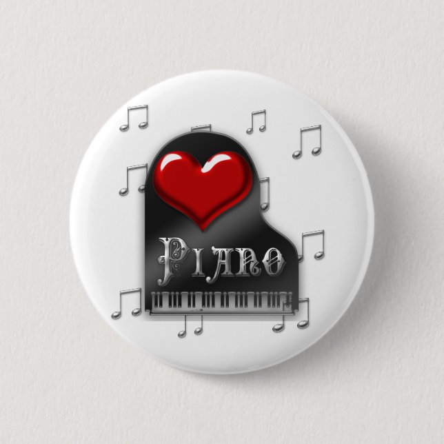 I Love Piano Pinback Button (Front)