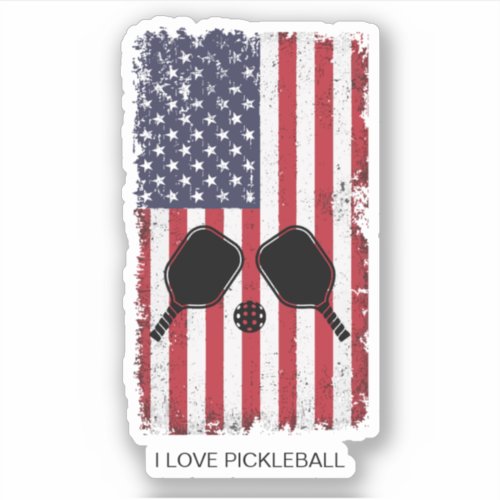 I Love Pickleball American Flag Personalized Sticker