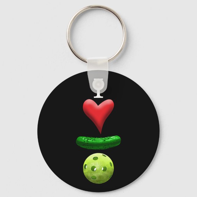 I love Pickleball - Black Keychain (Front)