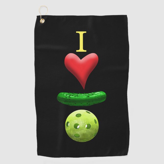 I Love Pickleball Black Sweat Towel (Front)