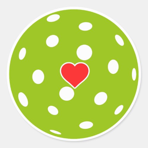 I love pickleball green ball with red heart classic round sticker