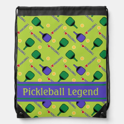 I love Pickleball green  Drawstring Bag