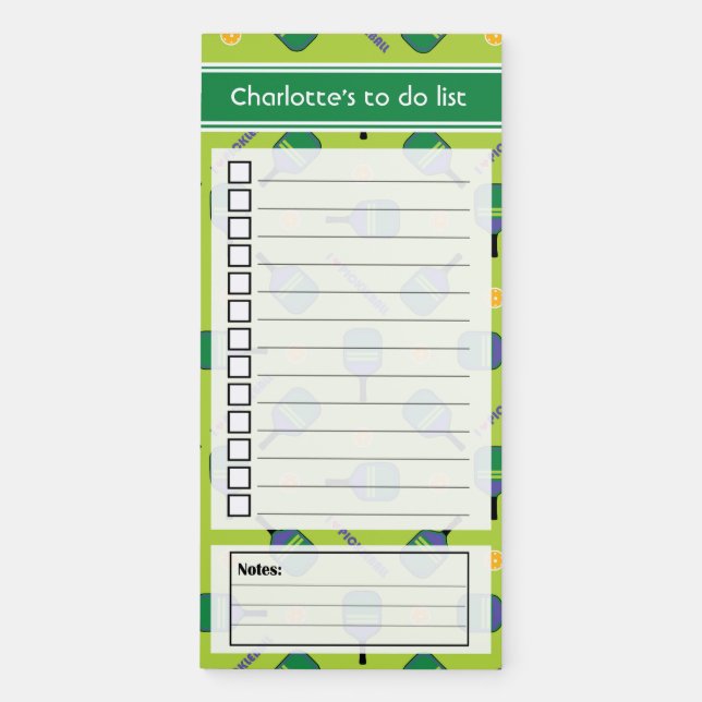 I love Pickleball green to do list Magnetic Notepad (Front)