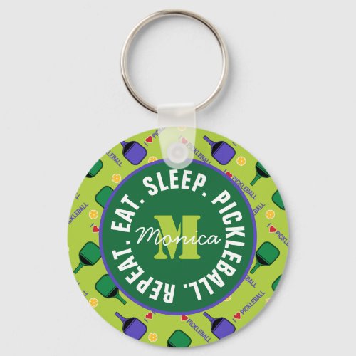 I love Pickleball green with name and initial Keychain