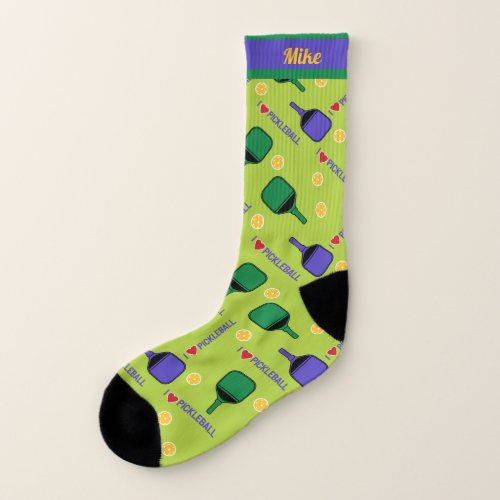 I love Pickleball on fresh green Socks